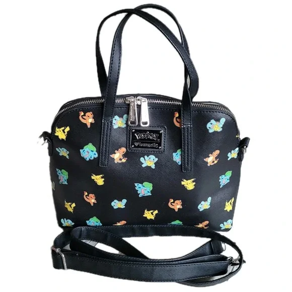 Loungefly Pokémon Black Purse RARE Retired All-Over Print Starters HEART LOGO - Picture 4 of 15